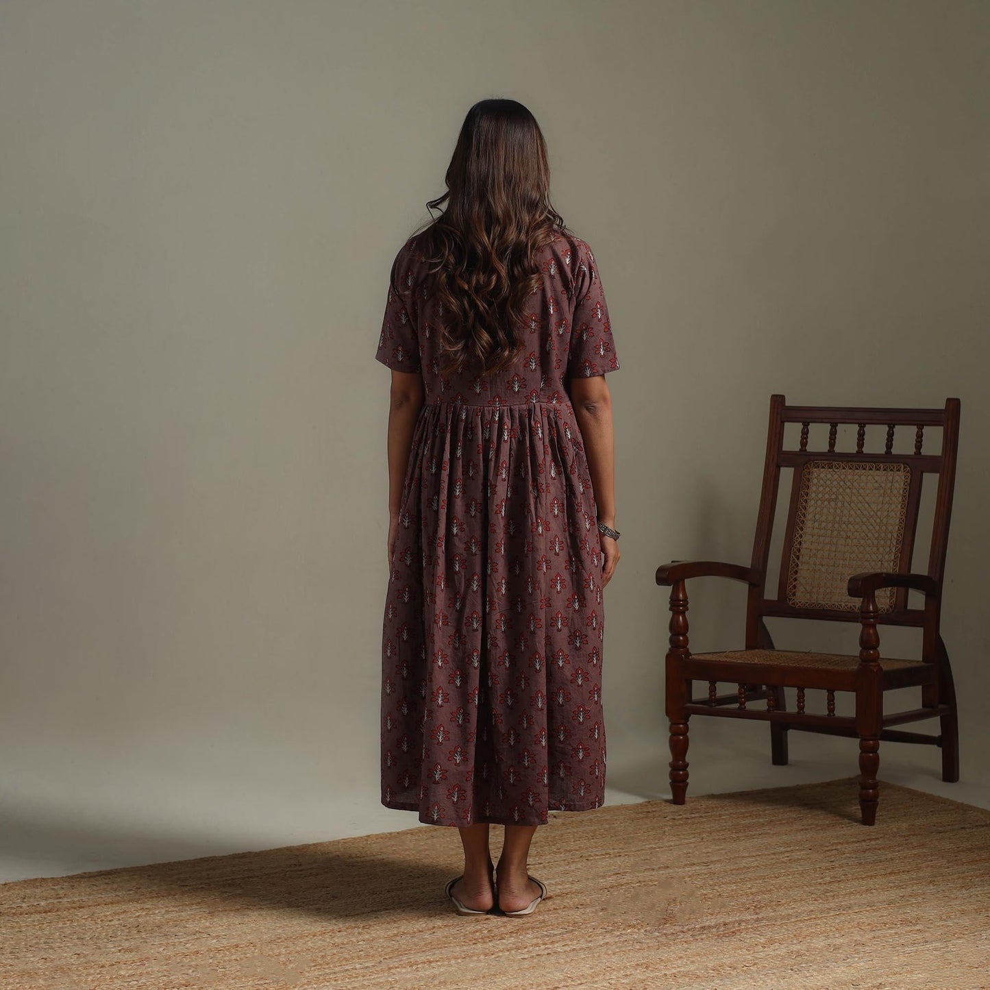 Natural dyed cotton flared dress 10 - handcrafted