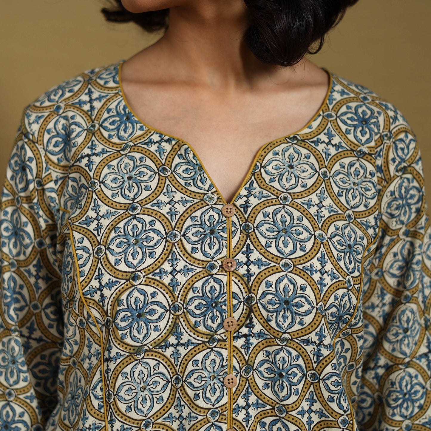 Brown - natural dyed cotton a-line hand kurta 02
