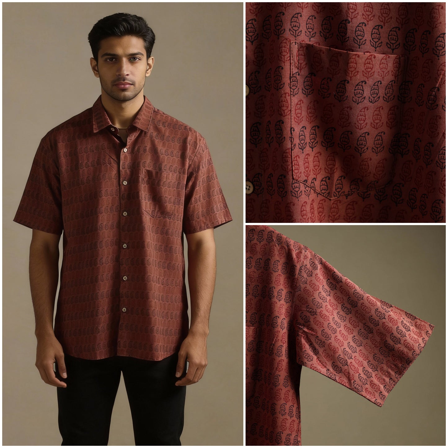 Natural dyed cotton men half sleeve hand bagh shirt 14