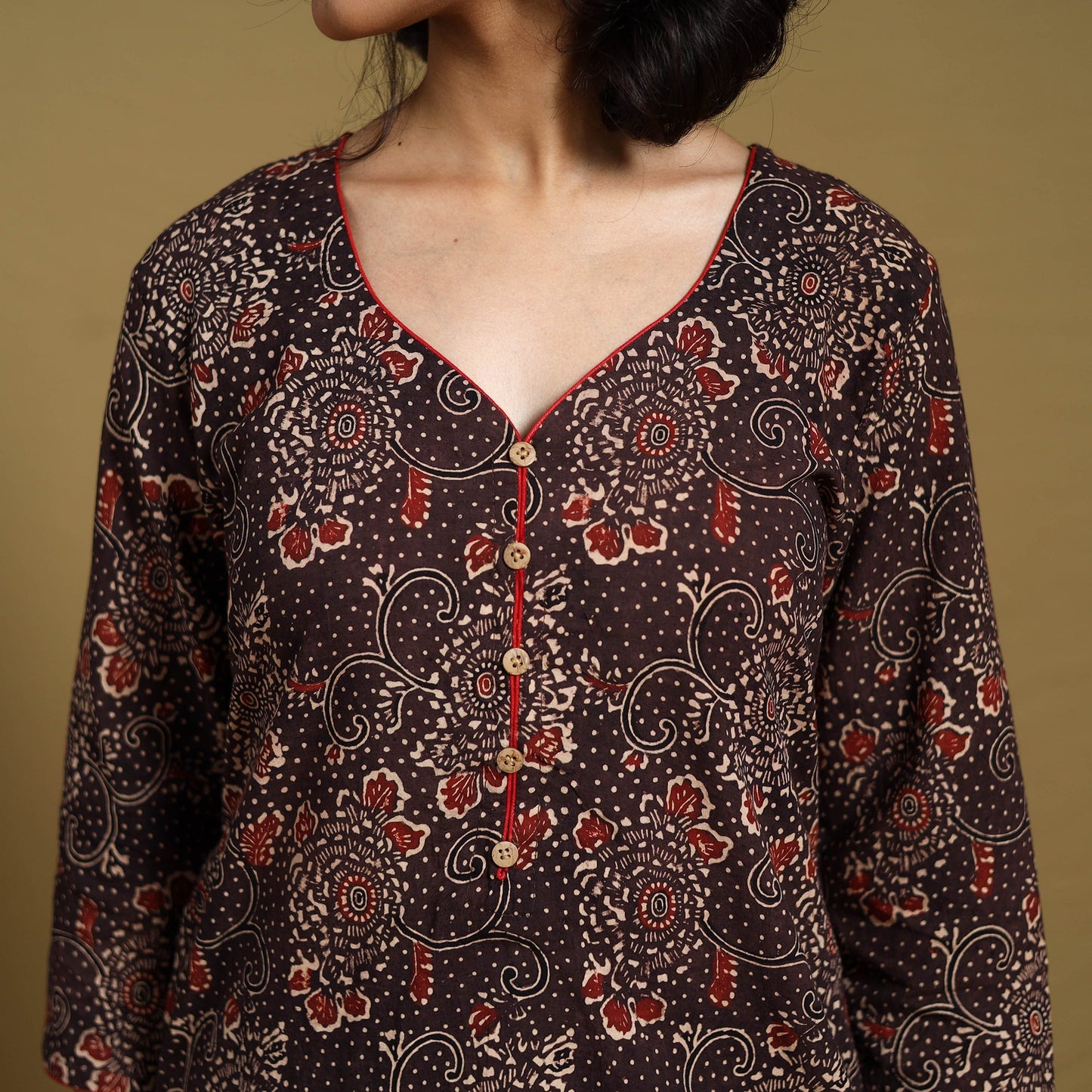 Brown - natural dyed cotton straight hand kurta 22