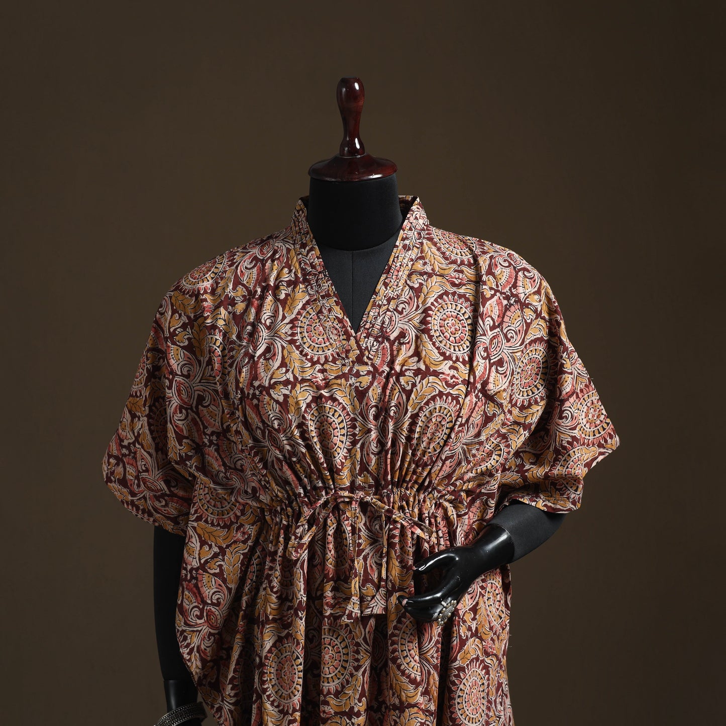 Natural dyed hand block kalamkari print cotton kaftan
