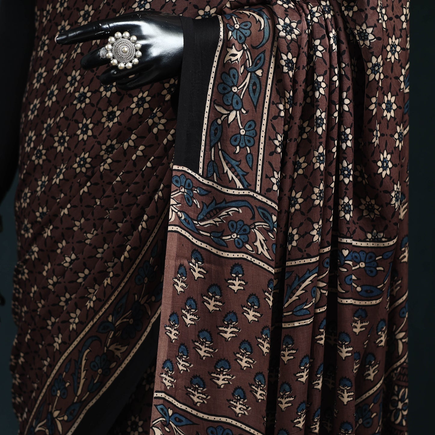 Natural dyed modal silk kutch hand block print ajrakh saree
