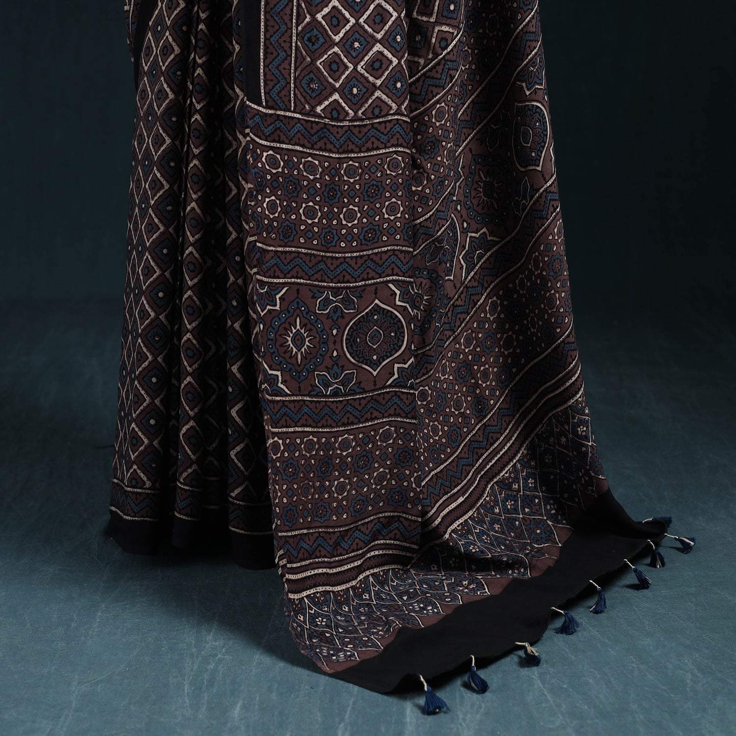 Natural dyed modal silk kutch hand block print ajrakh saree
