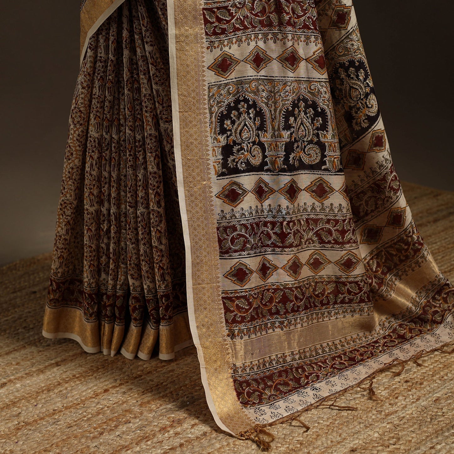 Brown - natural dyed pedana chanderi silk kalamkari saree