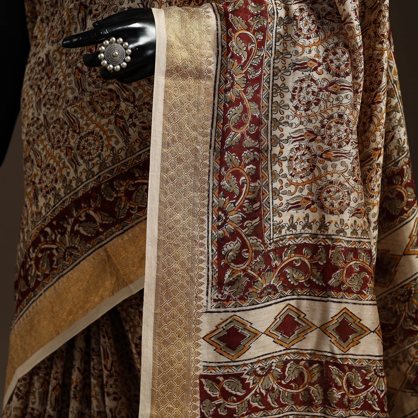 Brown - natural dyed pedana chanderi silk kalamkari saree