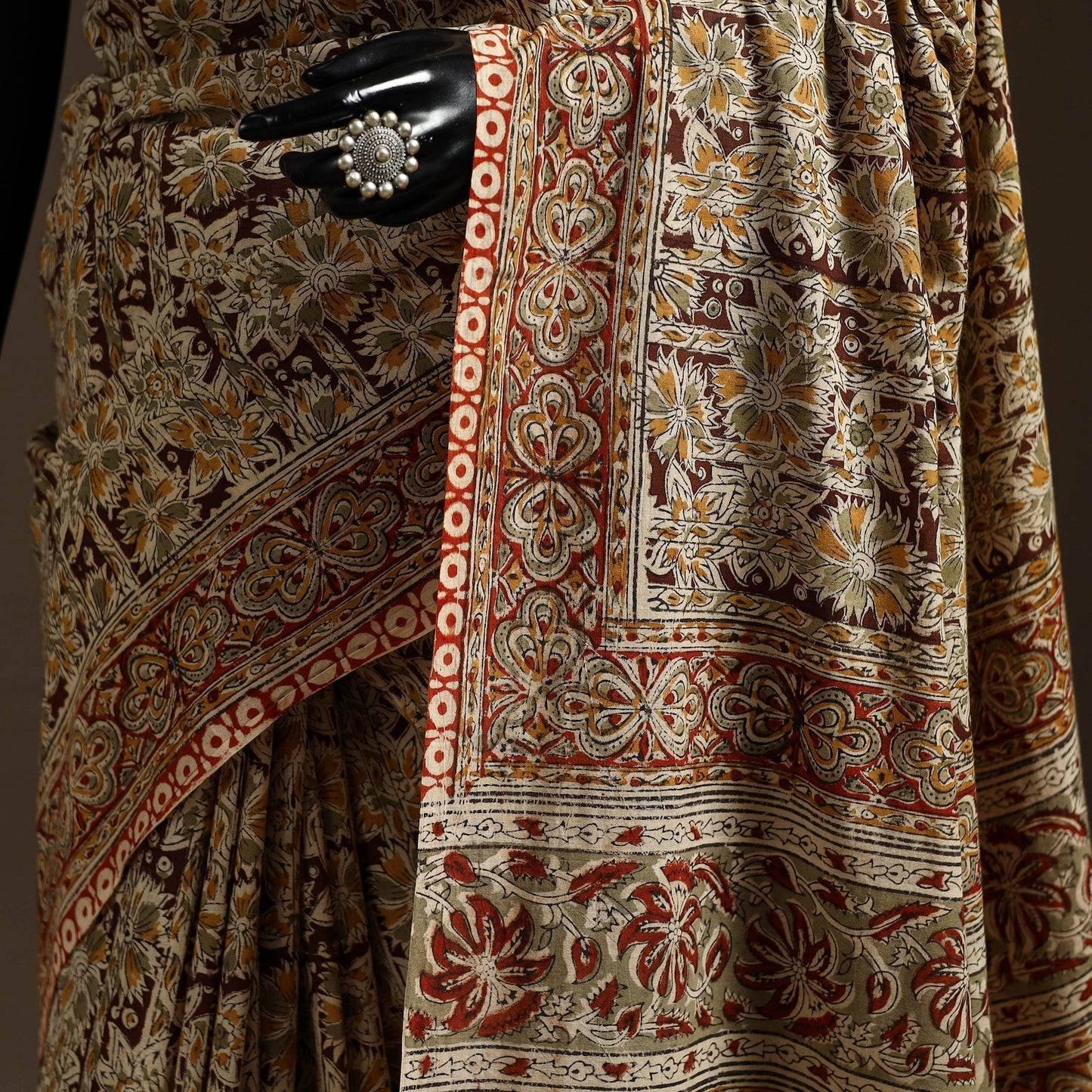 Brown - natural dyed pedana cotton kalamkari saree 03