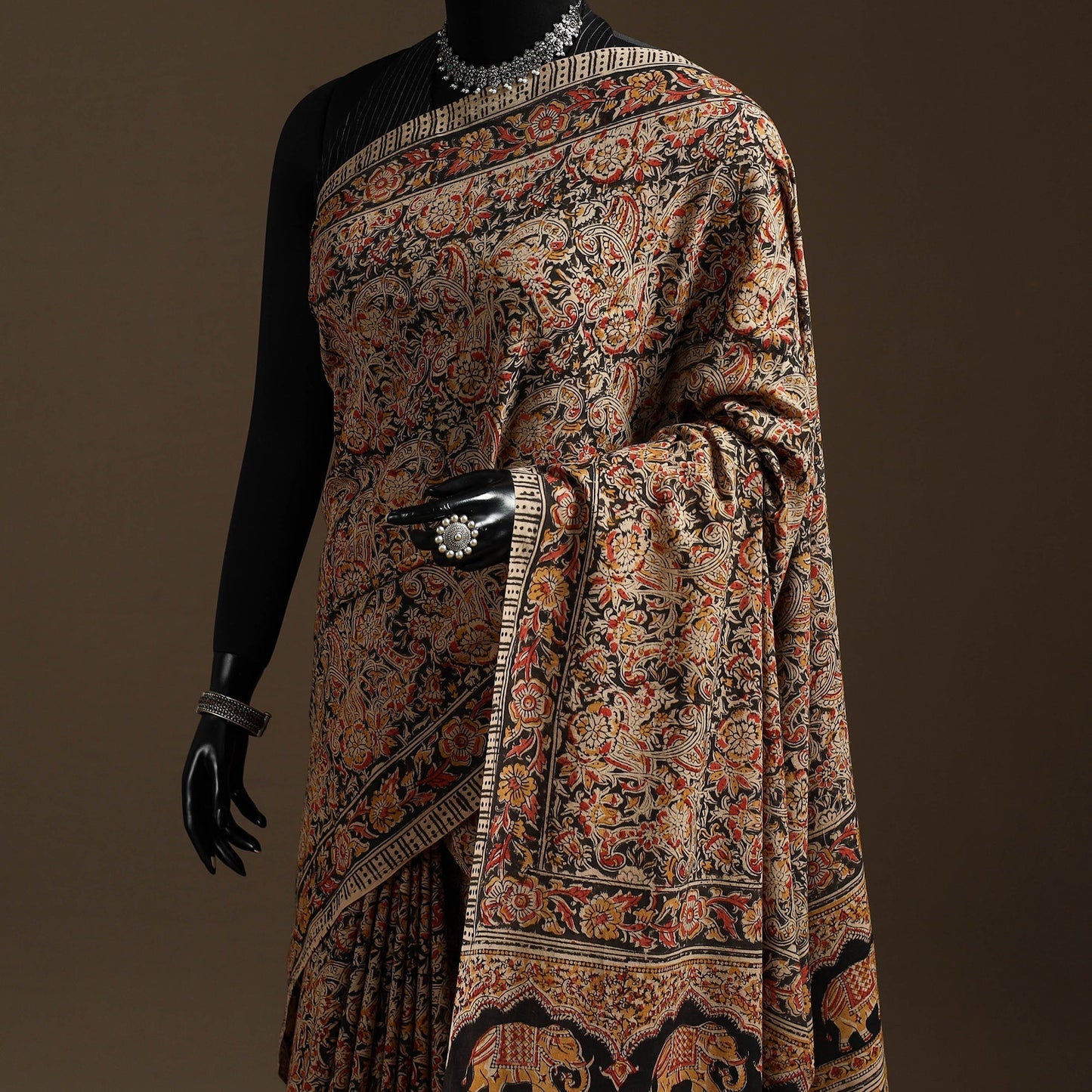 Brown - natural dyed pedana cotton kalamkari saree 26