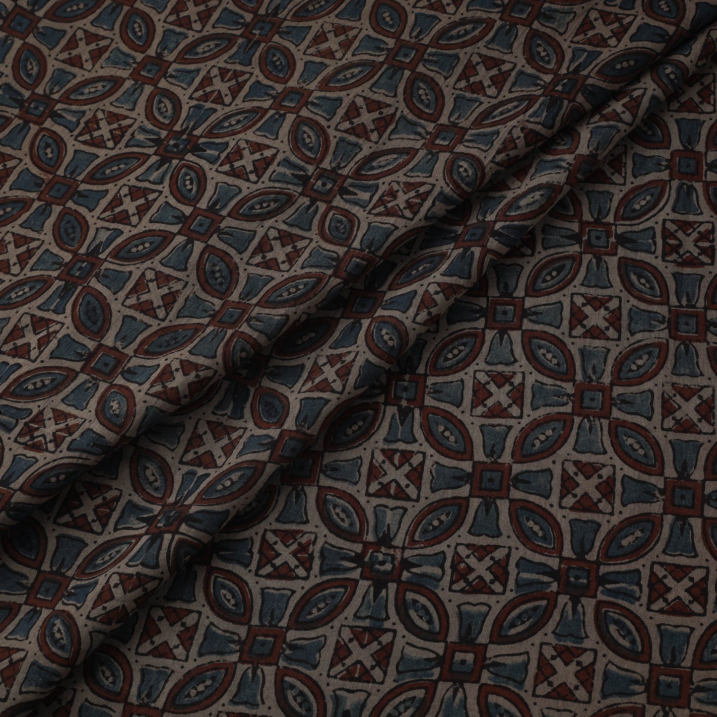 Natural dyed pure mul cotton hand block ajrakh print fabric