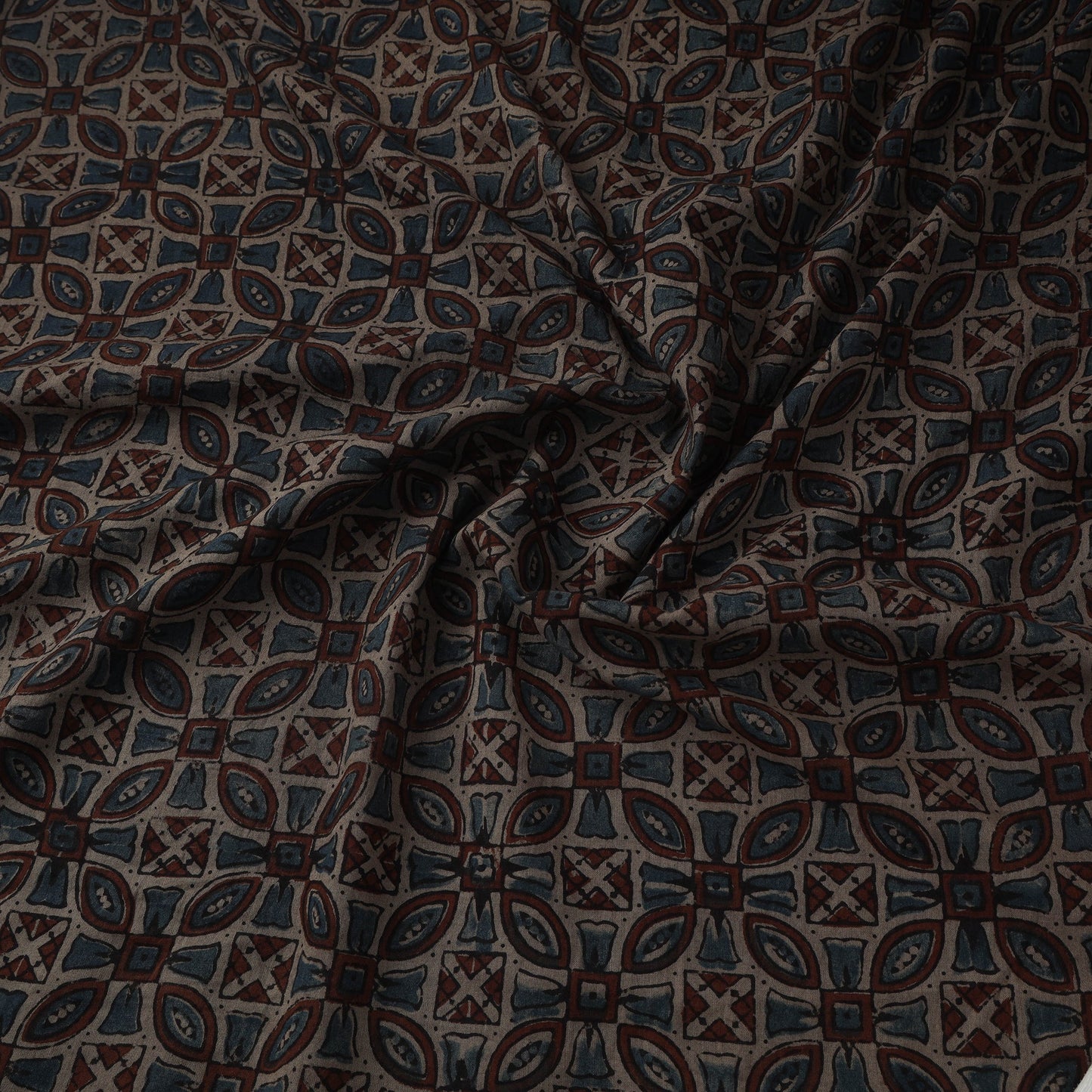 Natural dyed pure mul cotton hand block ajrakh print fabric