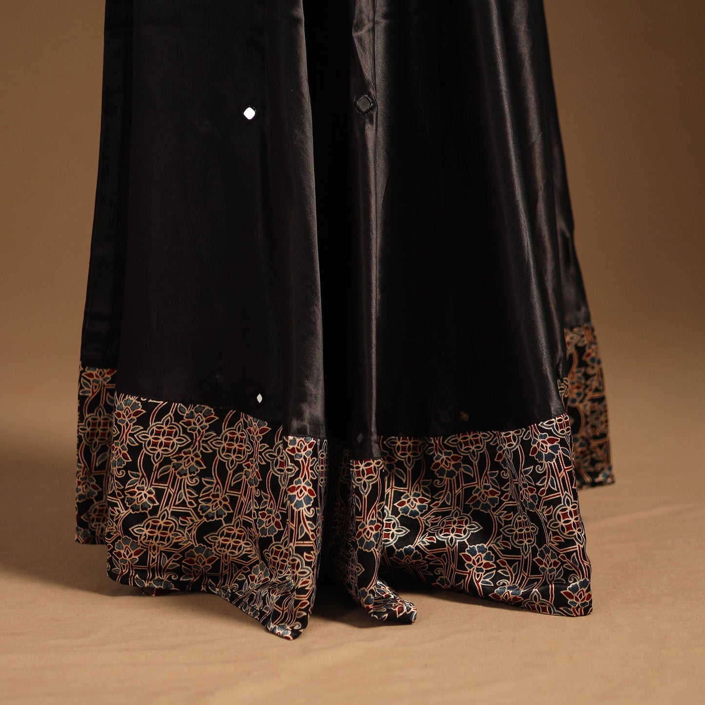 Brown Navratri Garba Chaniya Choli Set in Mashru Silk with Ajrakh Patch