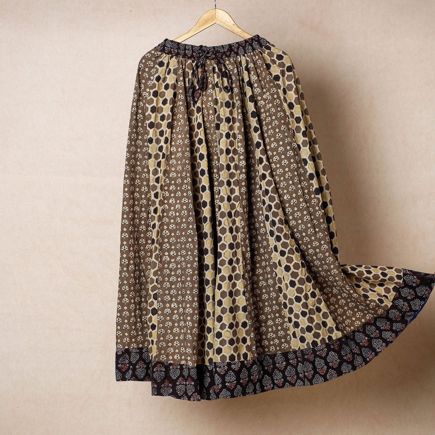 24 Kali Ajrakh Block Printed Patchwork Cotton Long Skirt