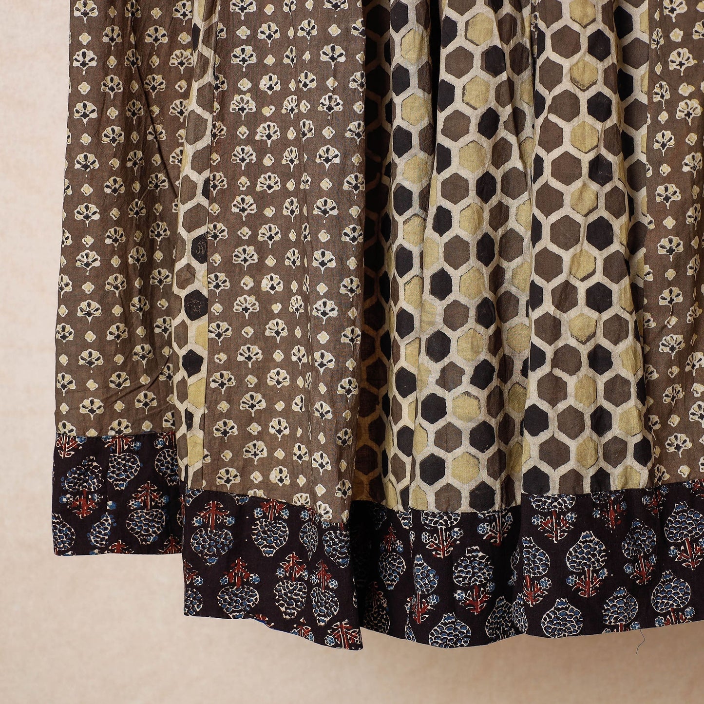 24 Kali Ajrakh Block Printed Patchwork Cotton Long Skirt