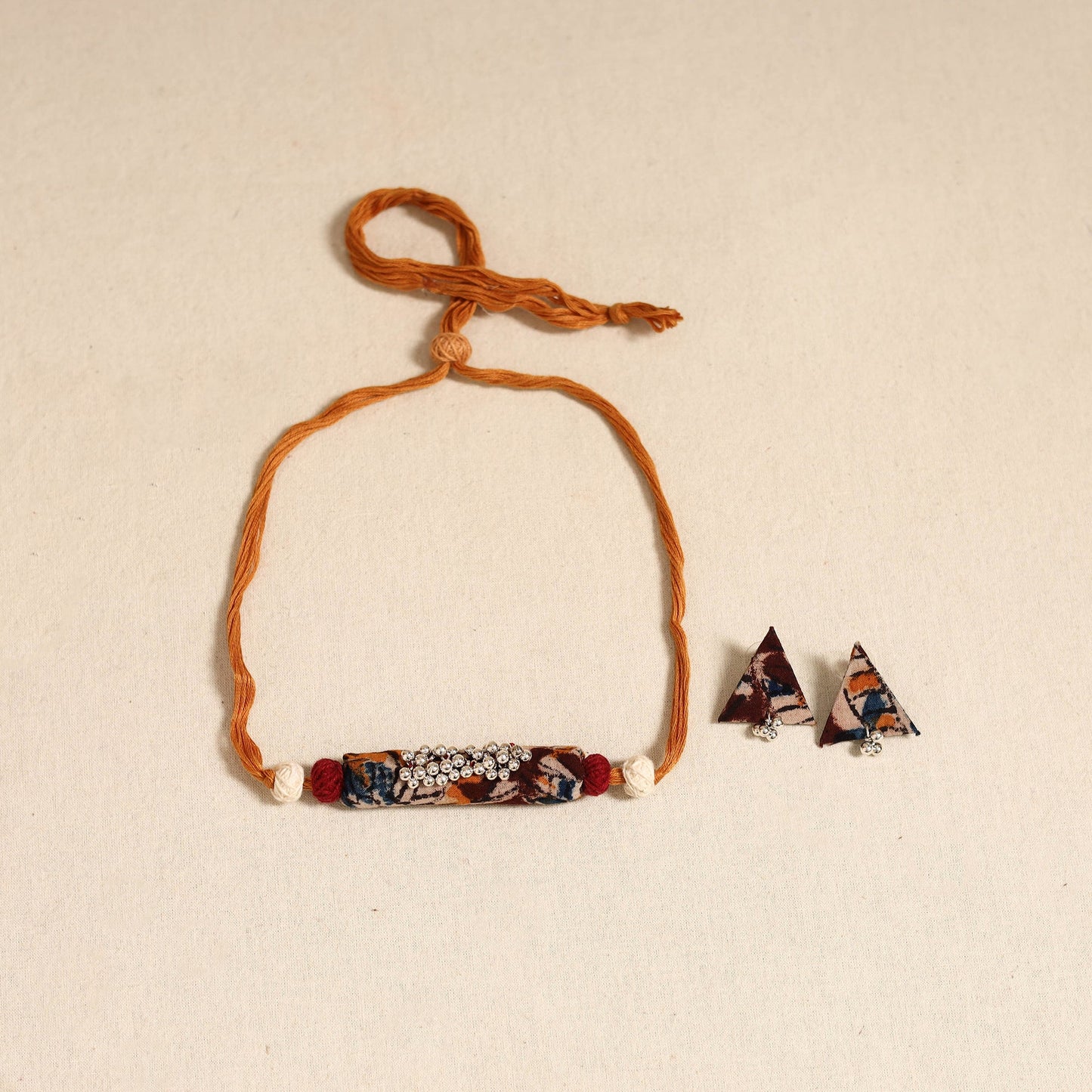 Brown - orange - handmade fabart shell necklace set 19