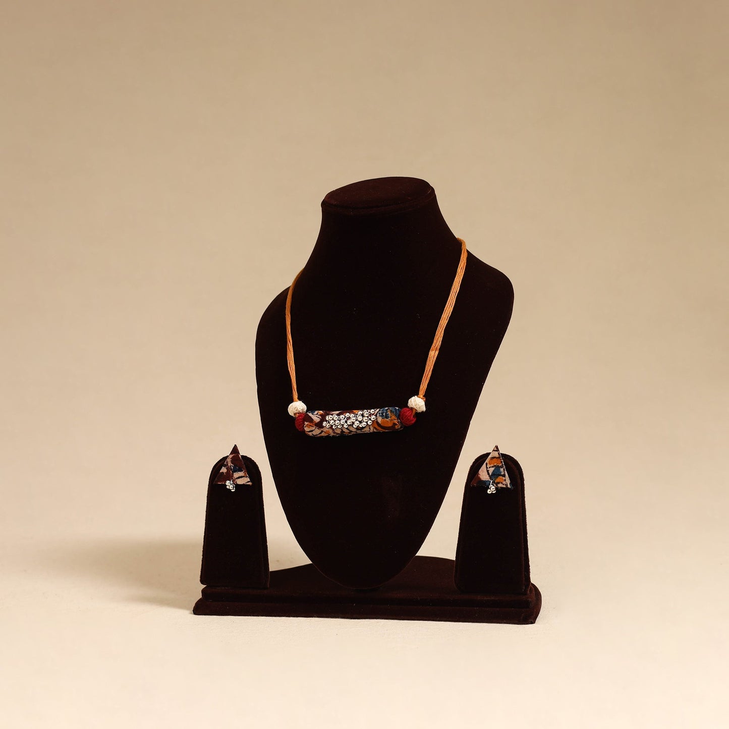 Brown - orange - handmade fabart shell necklace set 19