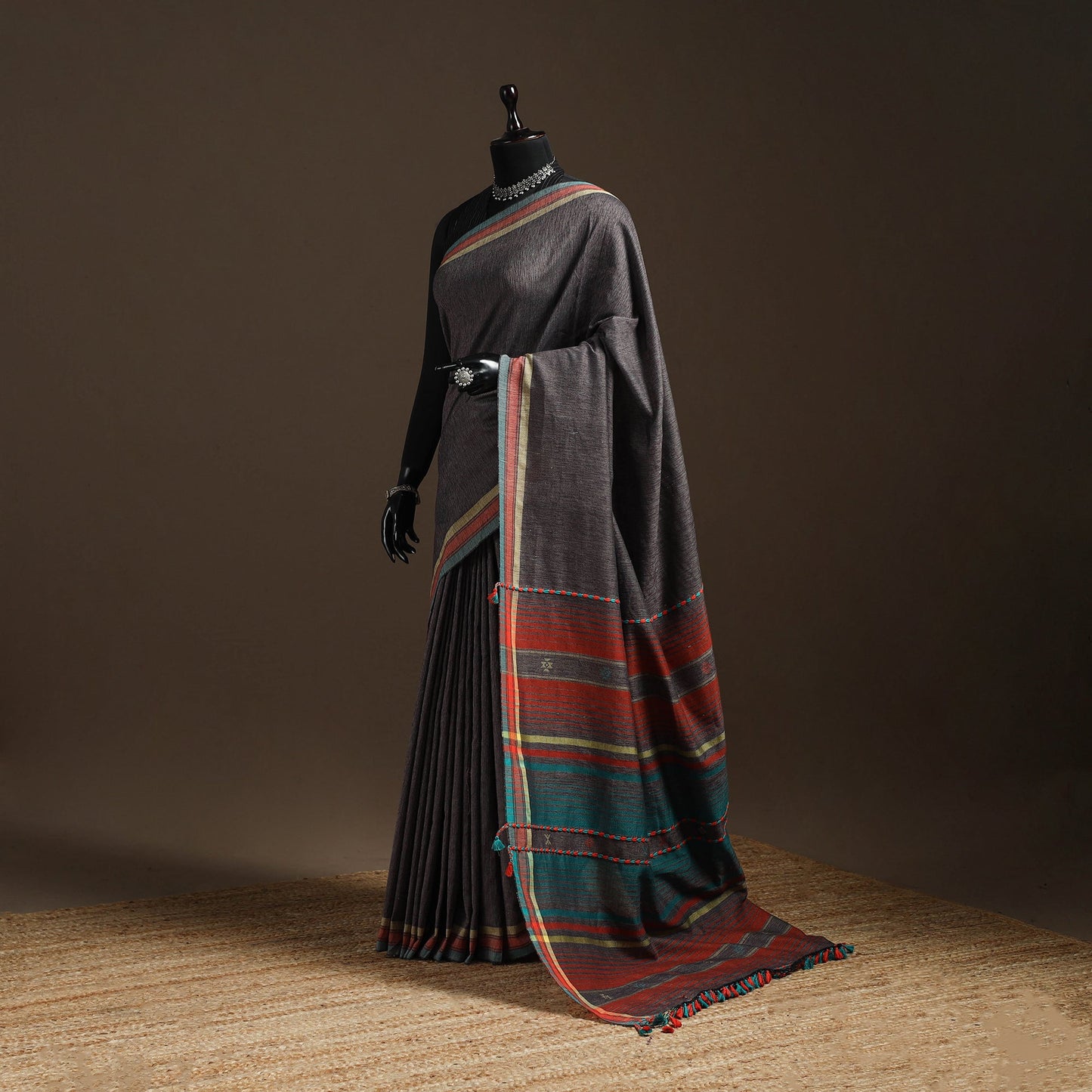 Brown - organic kala cotton bhujodi handloom saree 105