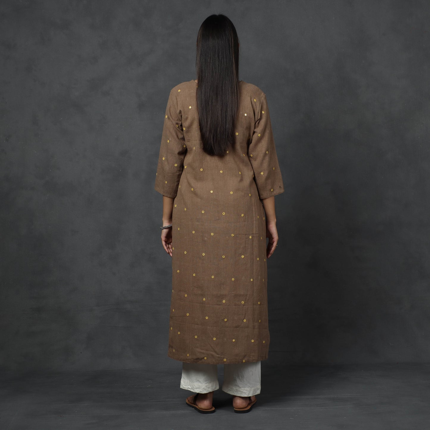 Organic Kala Cotton Handloom Mirror Work Long Kurta for Women