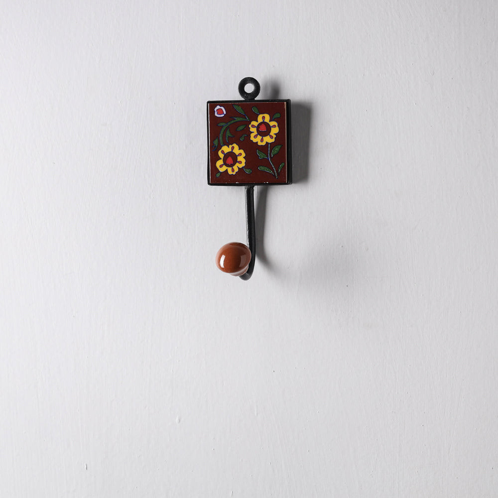 Original Blue Pottery Ceramic Tile Wall Hook Hanger (1 Peg)