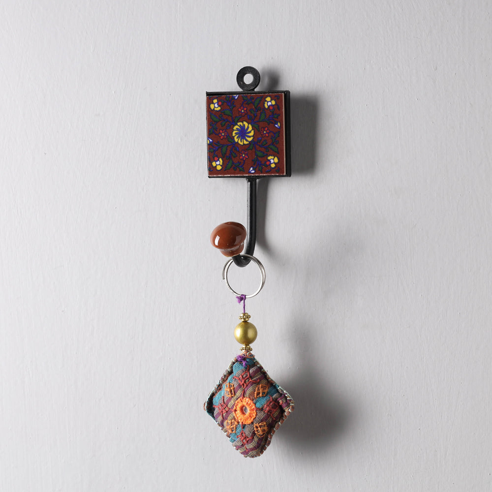 Original Blue Pottery Ceramic Tile Wall Hook Hanger (1 Peg)