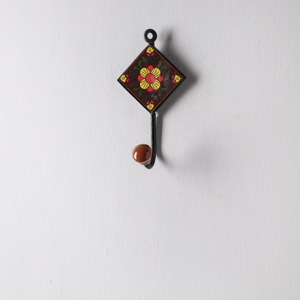 Original Blue Pottery Ceramic Tile Wall Hook Hanger (1 Peg)