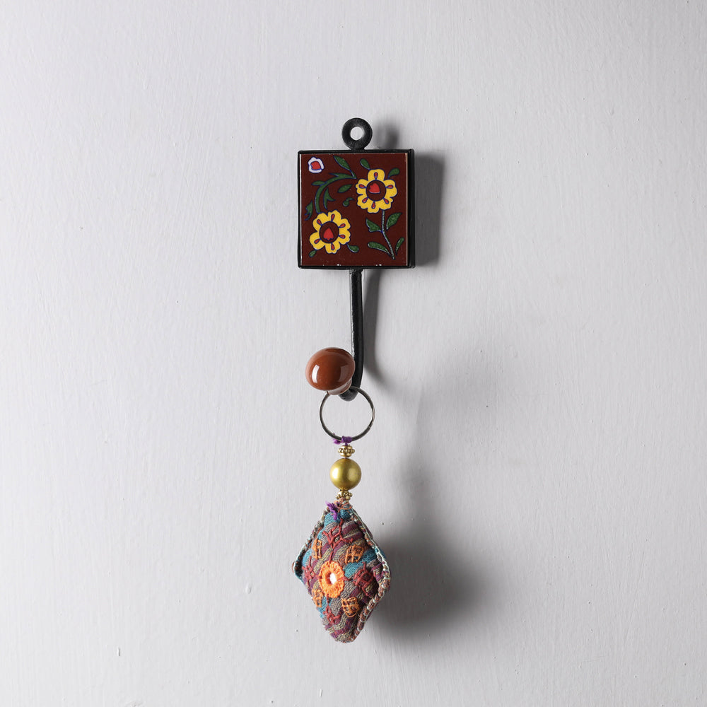 Original Blue Pottery Ceramic Tile Wall Hook Hanger (1 Peg)