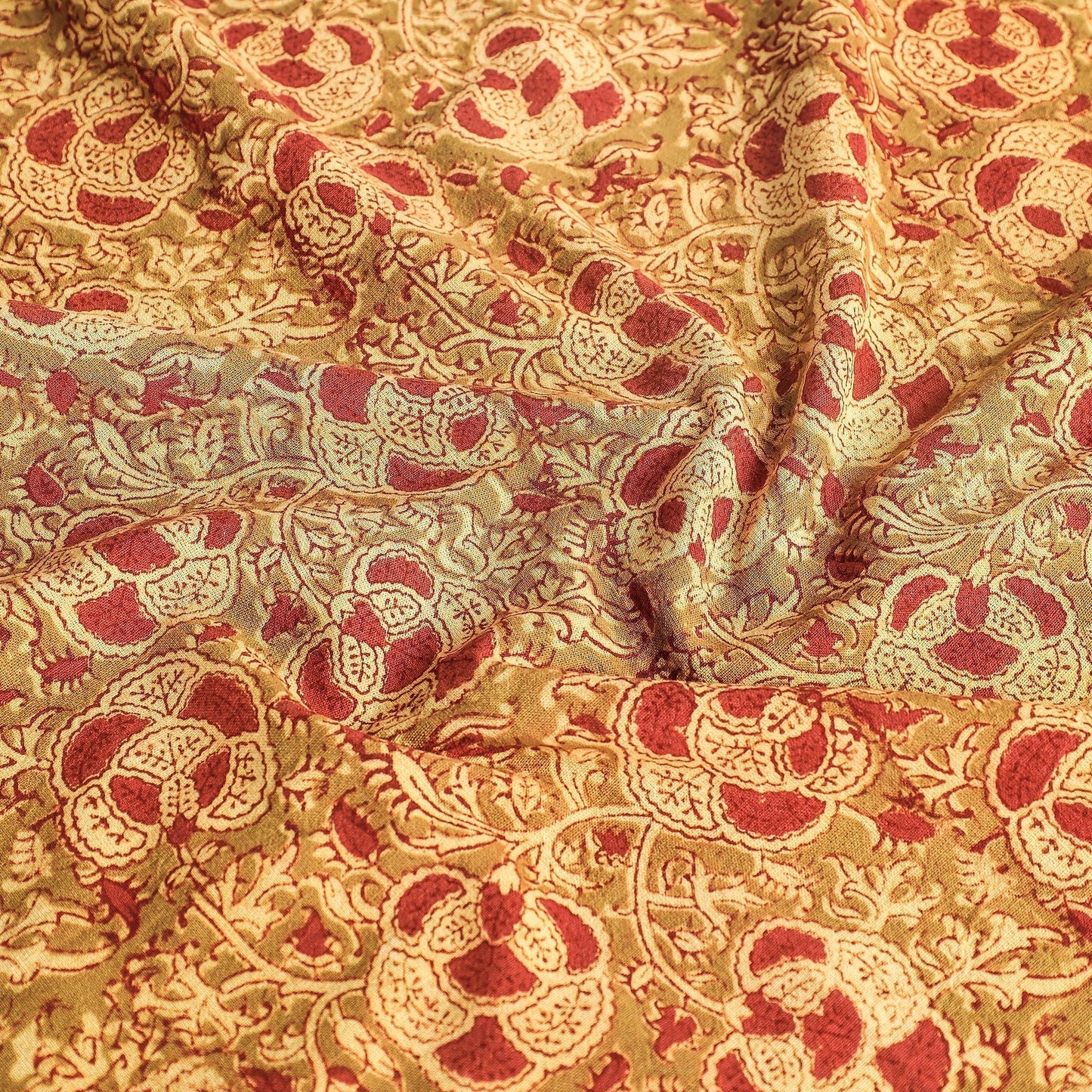 Brown Pedana Kalamkari Block Print Cotton Table Cover
