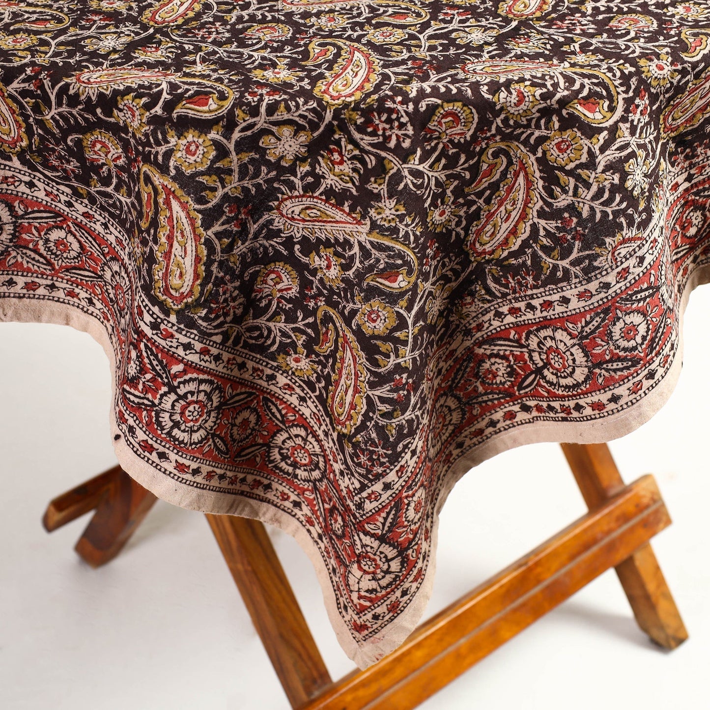 Brown Pedana Kalamkari Block Print Cotton Table Cover
