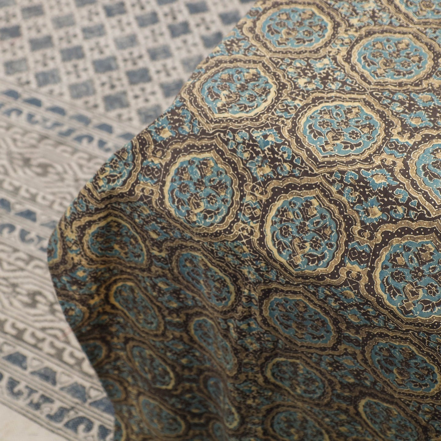 Buy Ajrakh Patch Tukdi Kaam Cotton Double Bed Cover with Pillow Covers Online l iTokri.com