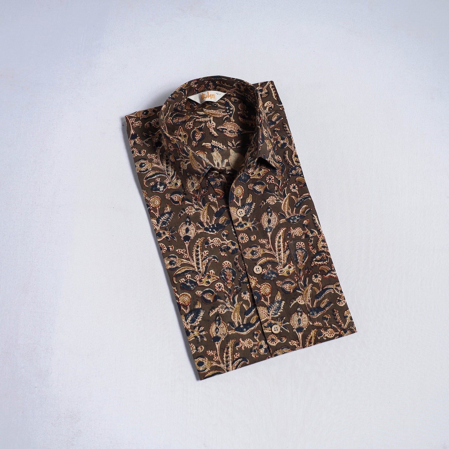 Pedana hand block print natural dyed cotton half sleeve men