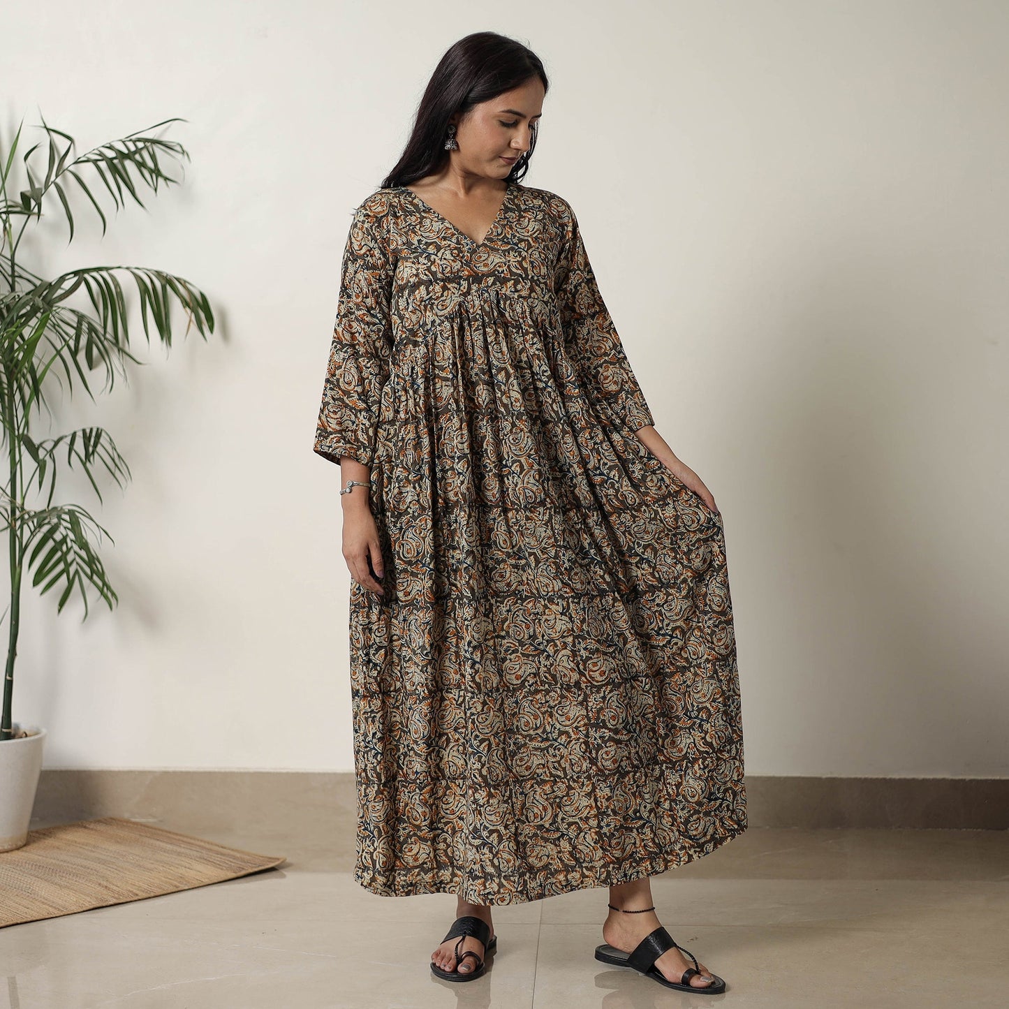 Pedana Kalamkari Block Printed Cotton Flared Dress 05