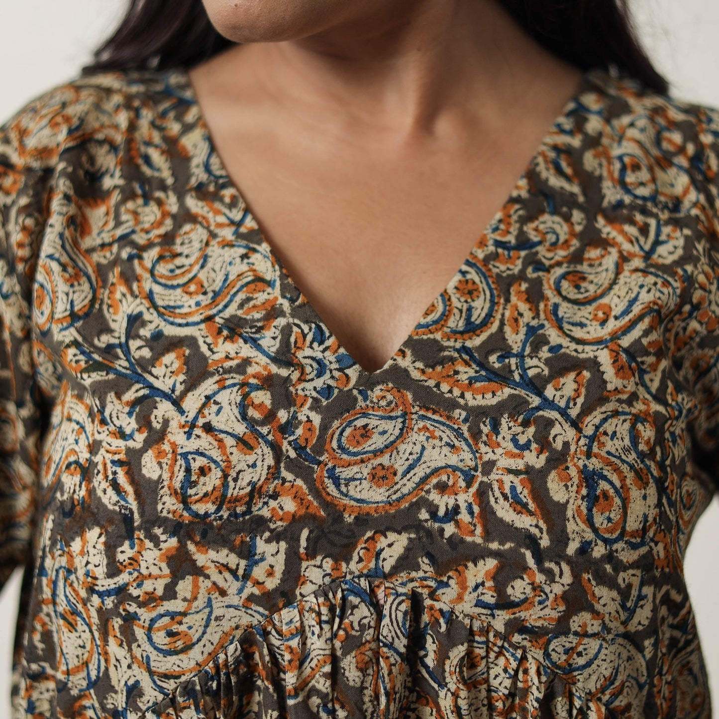 Pedana Kalamkari Block Printed Cotton Flared Dress 05