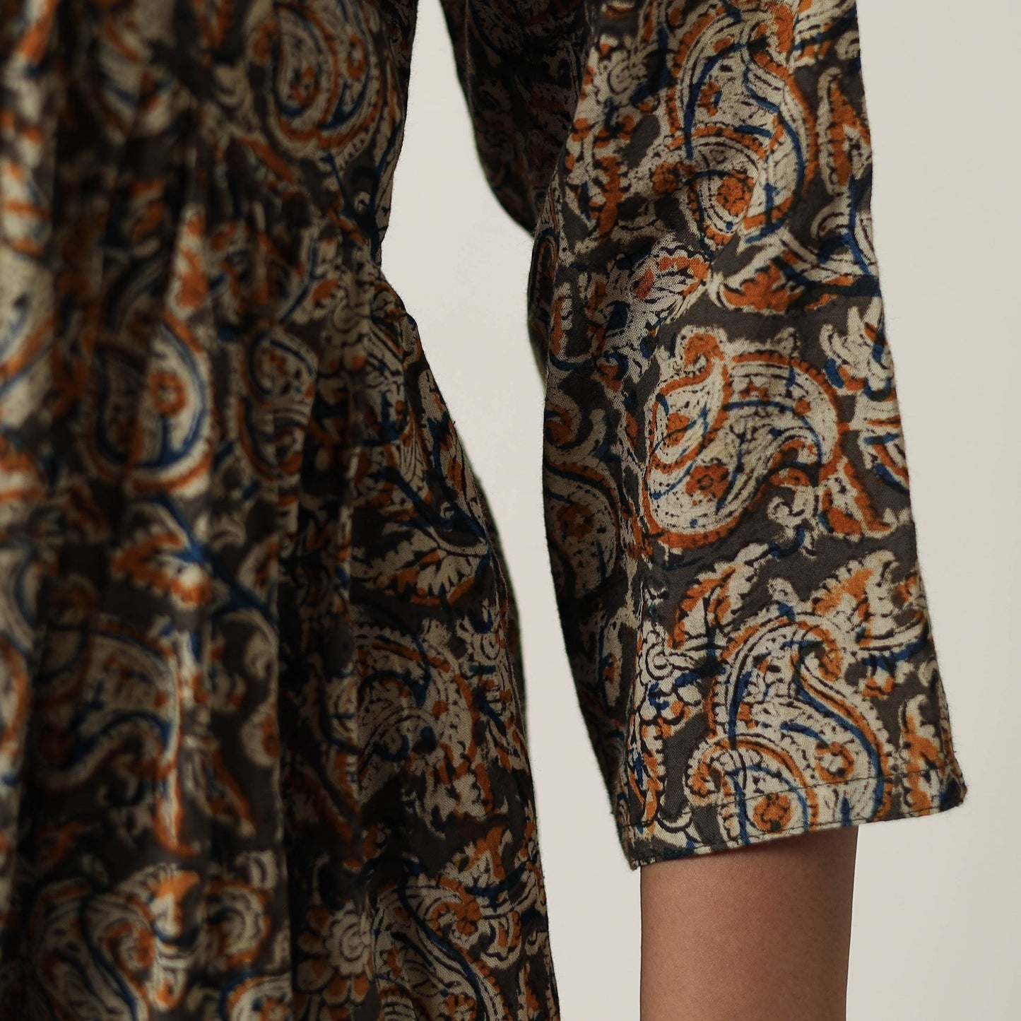 Pedana Kalamkari Block Printed Cotton Flared Dress 05