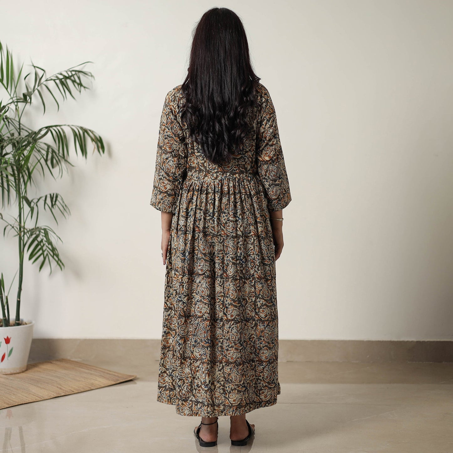 Pedana Kalamkari Block Printed Cotton Flared Dress 05