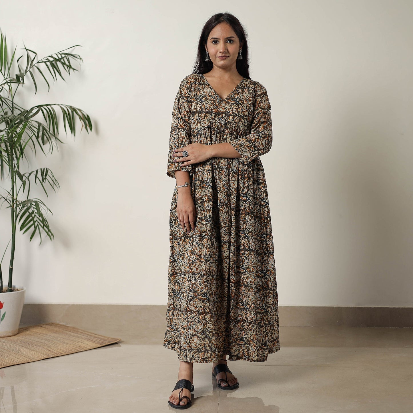 Pedana Kalamkari Block Printed Cotton Flared Dress 05