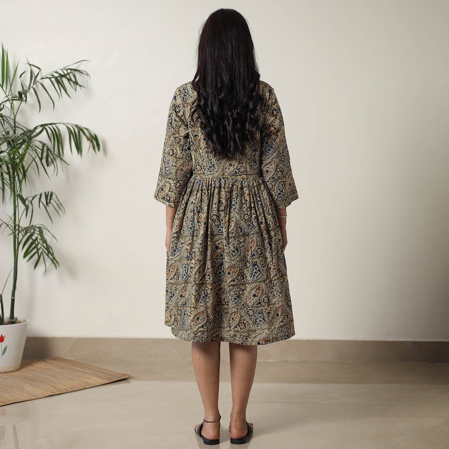 Pedana Kalamkari Block Printed Cotton Flared Dress 09