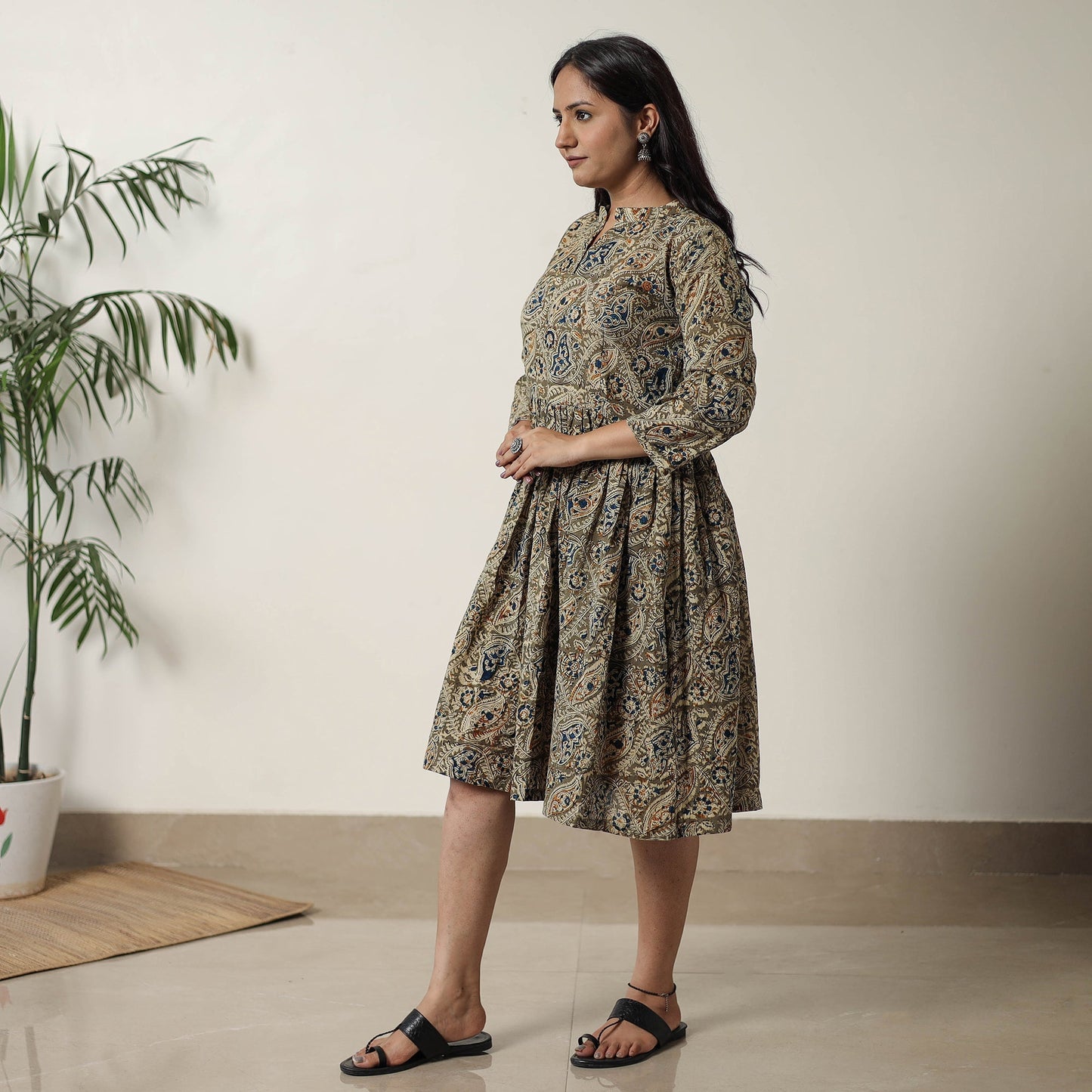 Pedana Kalamkari Block Printed Cotton Flared Dress 09