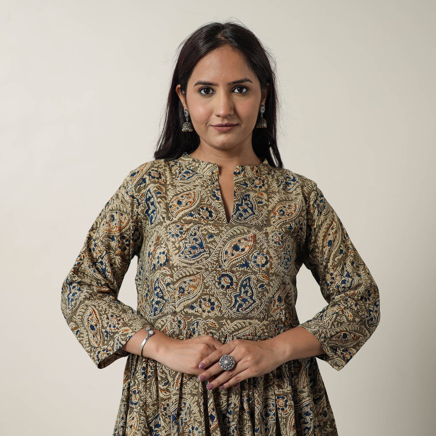 Pedana Kalamkari Block Printed Cotton Flared Dress 09