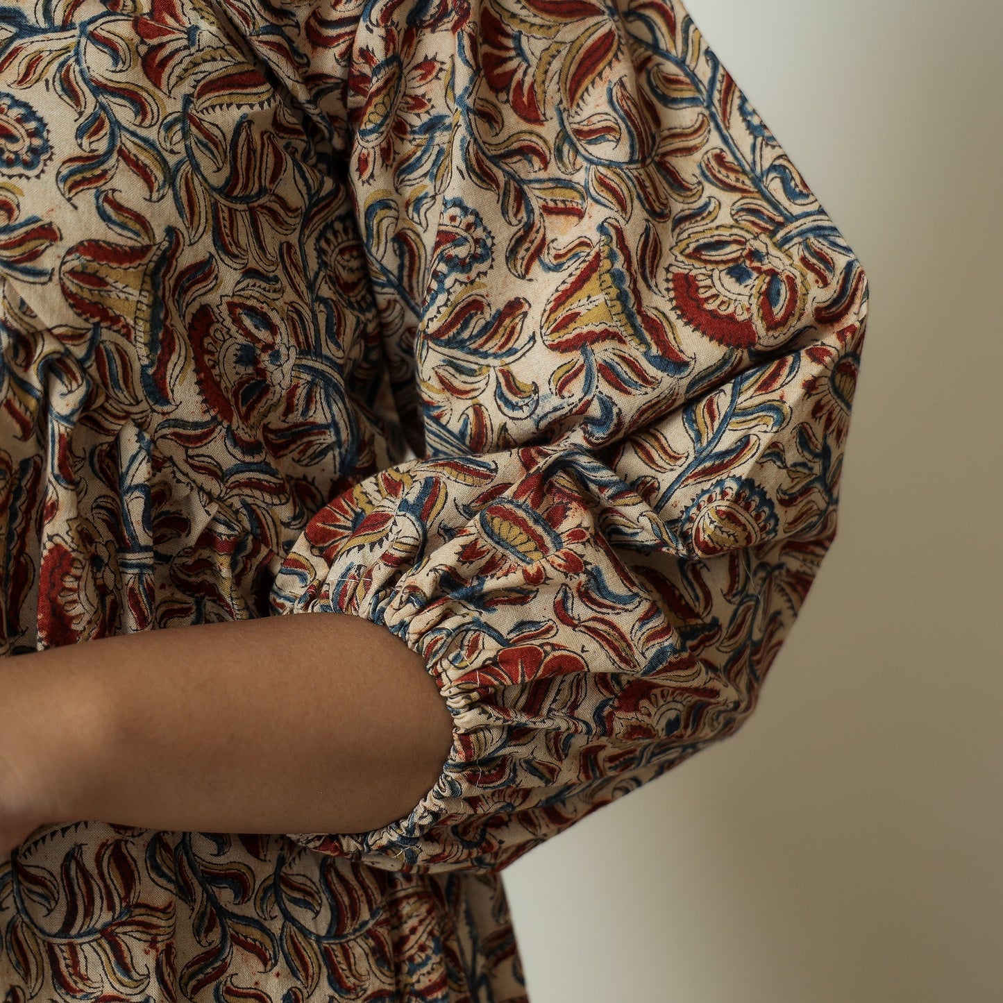 Pedana Kalamkari Block Printed Cotton Flared Gher Dress 06 Online at iTokri.com
