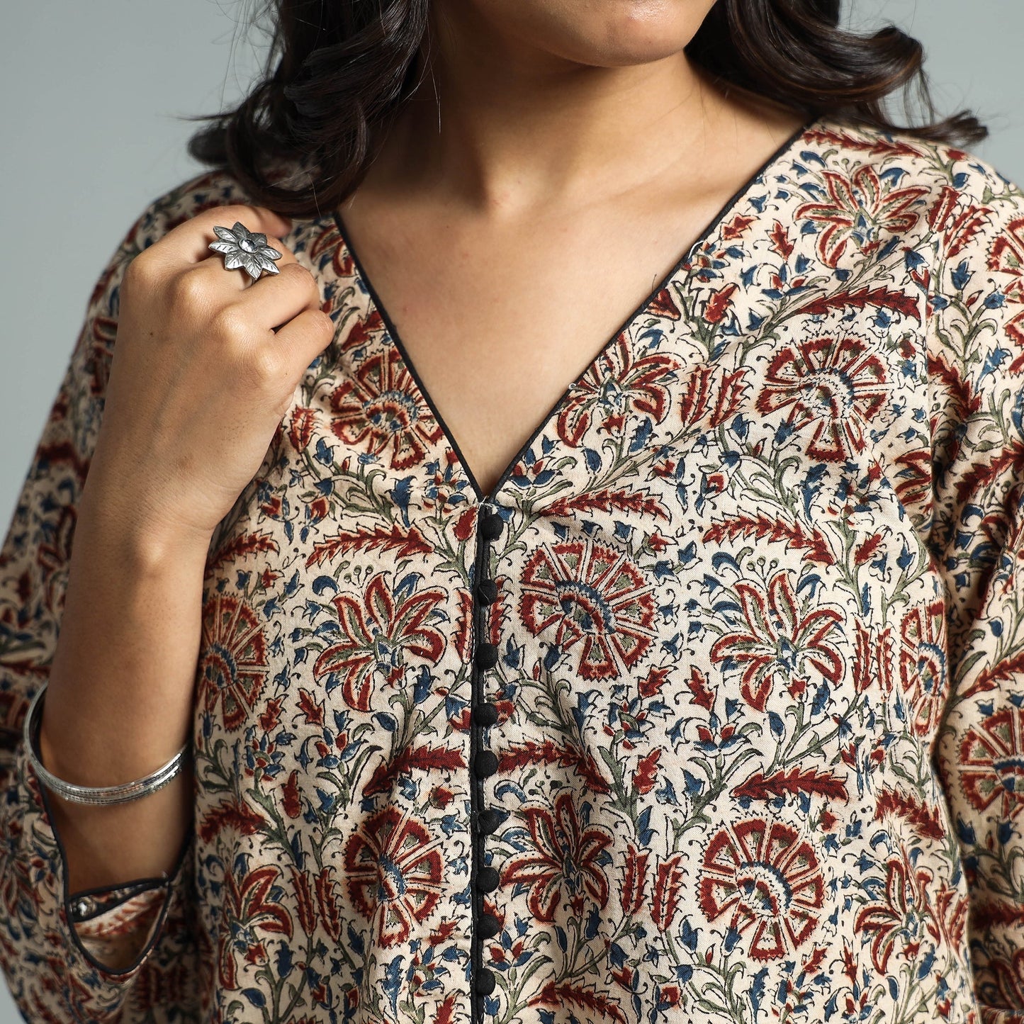 Brown - Pedana Kalamkari Block Printed Cotton Kurta with Palazzo Set