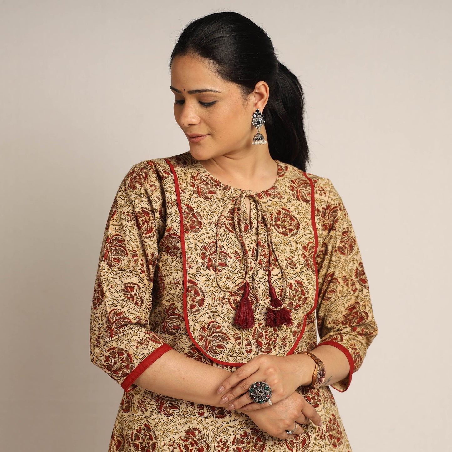 Buy Pedana Kalamkari Block Printed Cotton Kurta with Palazzo Set Online at iTokri.com