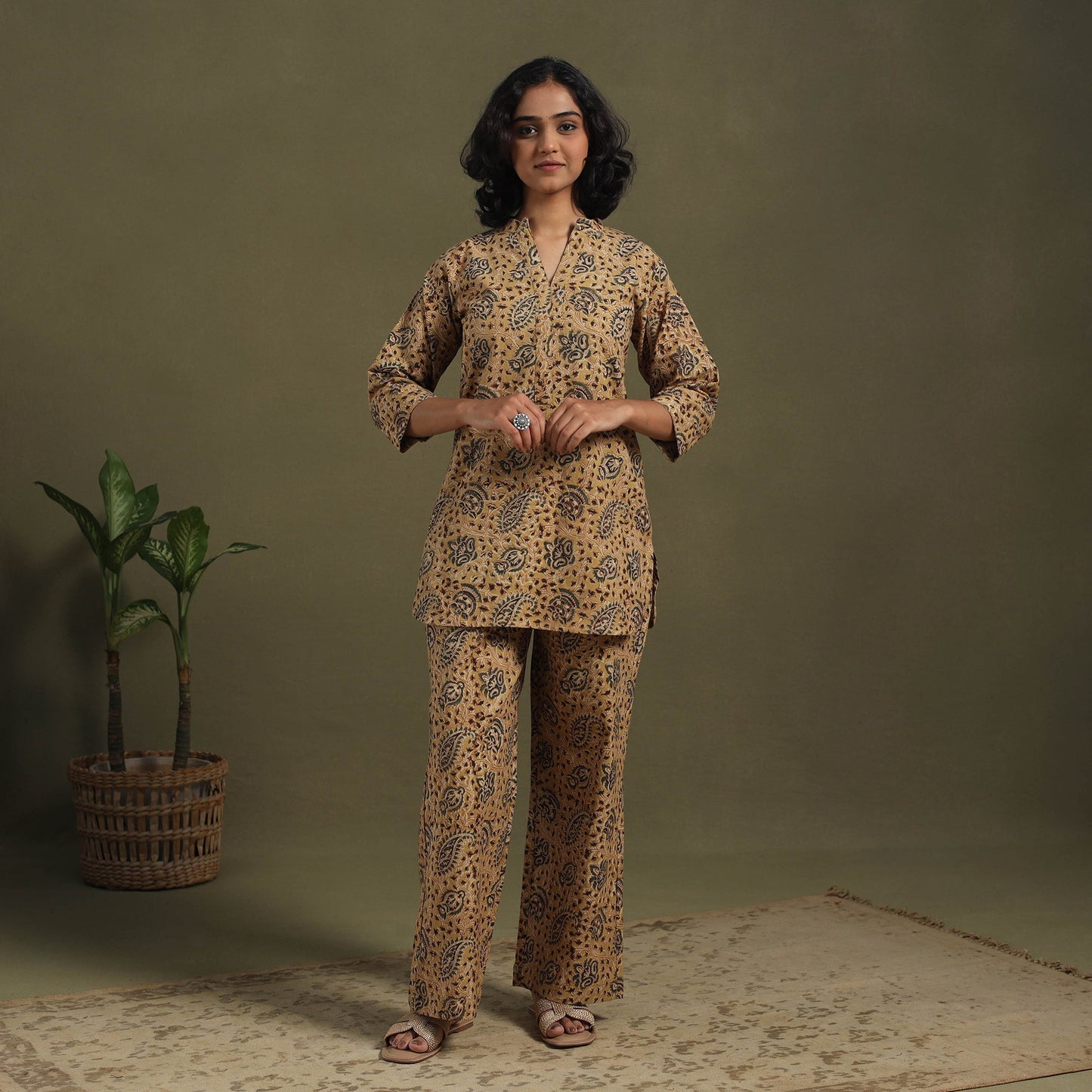 Brown Pedana Natural Dyed Block Print Kalamkari Co-ord Set