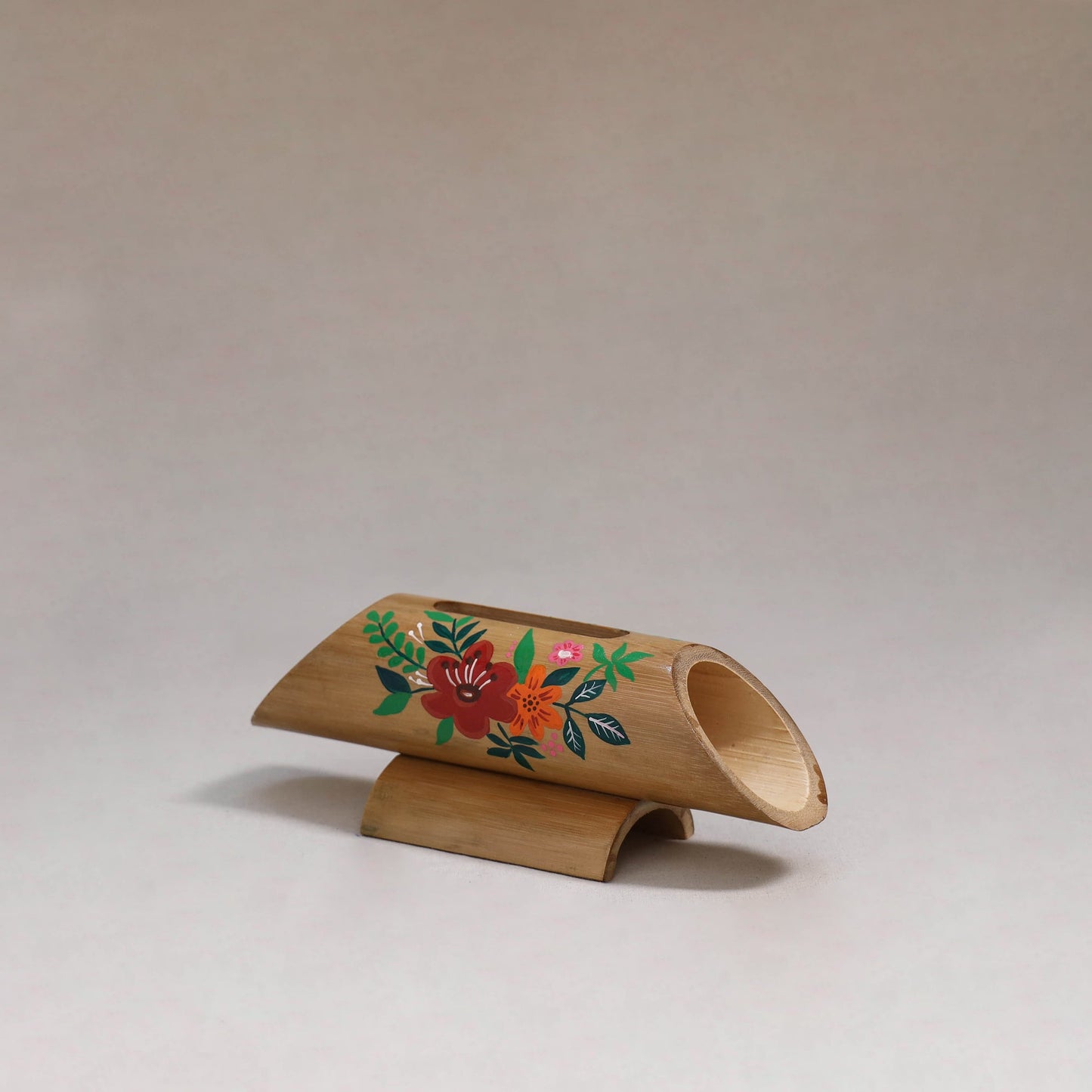Pichwai handpainted hand carved natural bamboo wood phone