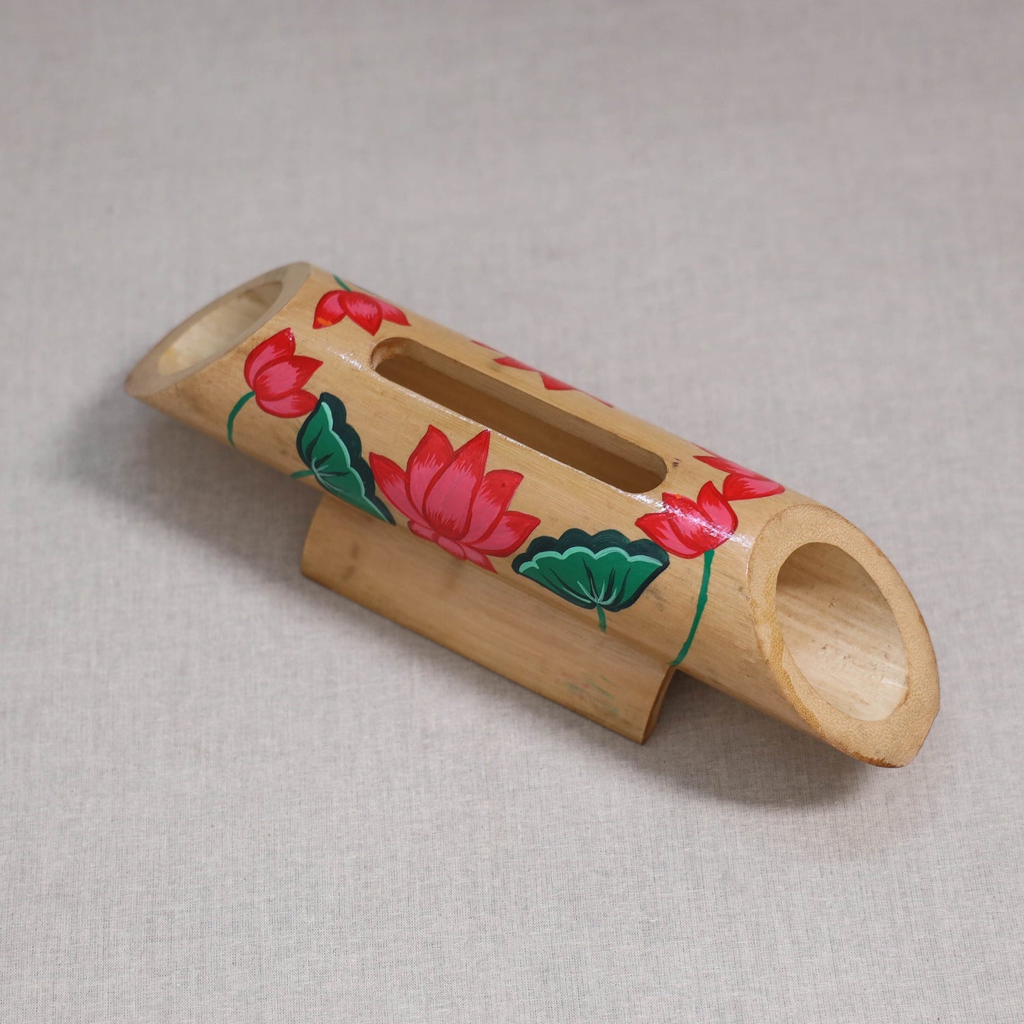 Pichwai handpainted hand carved natural bamboo wood phone