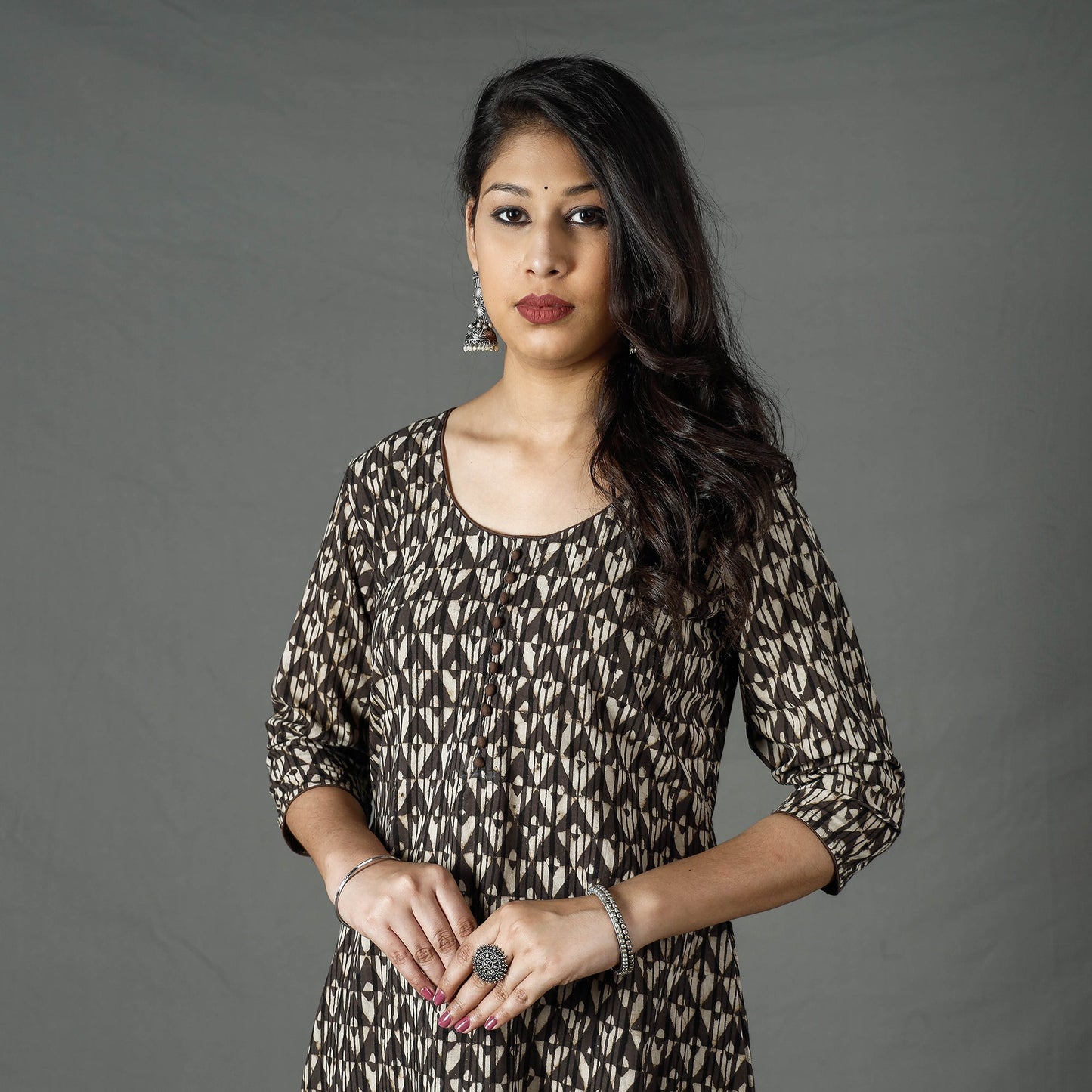Pipad Block Printed Cotton Long Kurta for Women
