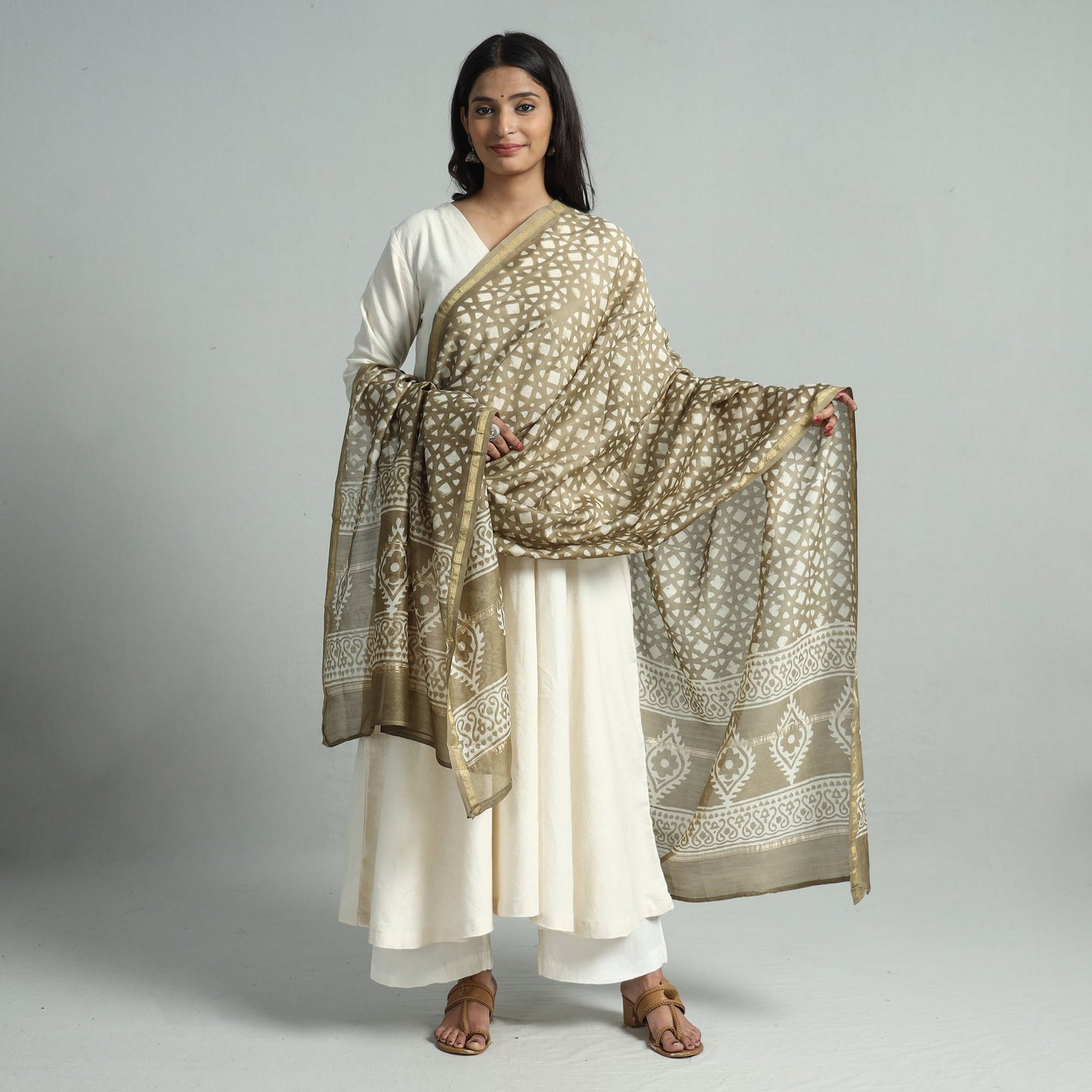 Pipad Block Printed Handloom Chanderi Silk Dupatta 65 Online