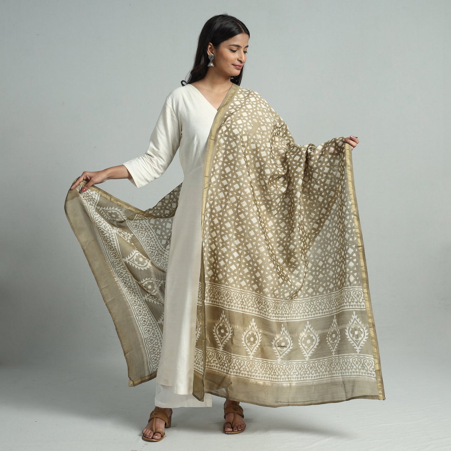 Pipad Block Printed Handloom Chanderi Silk Dupatta 65 Online