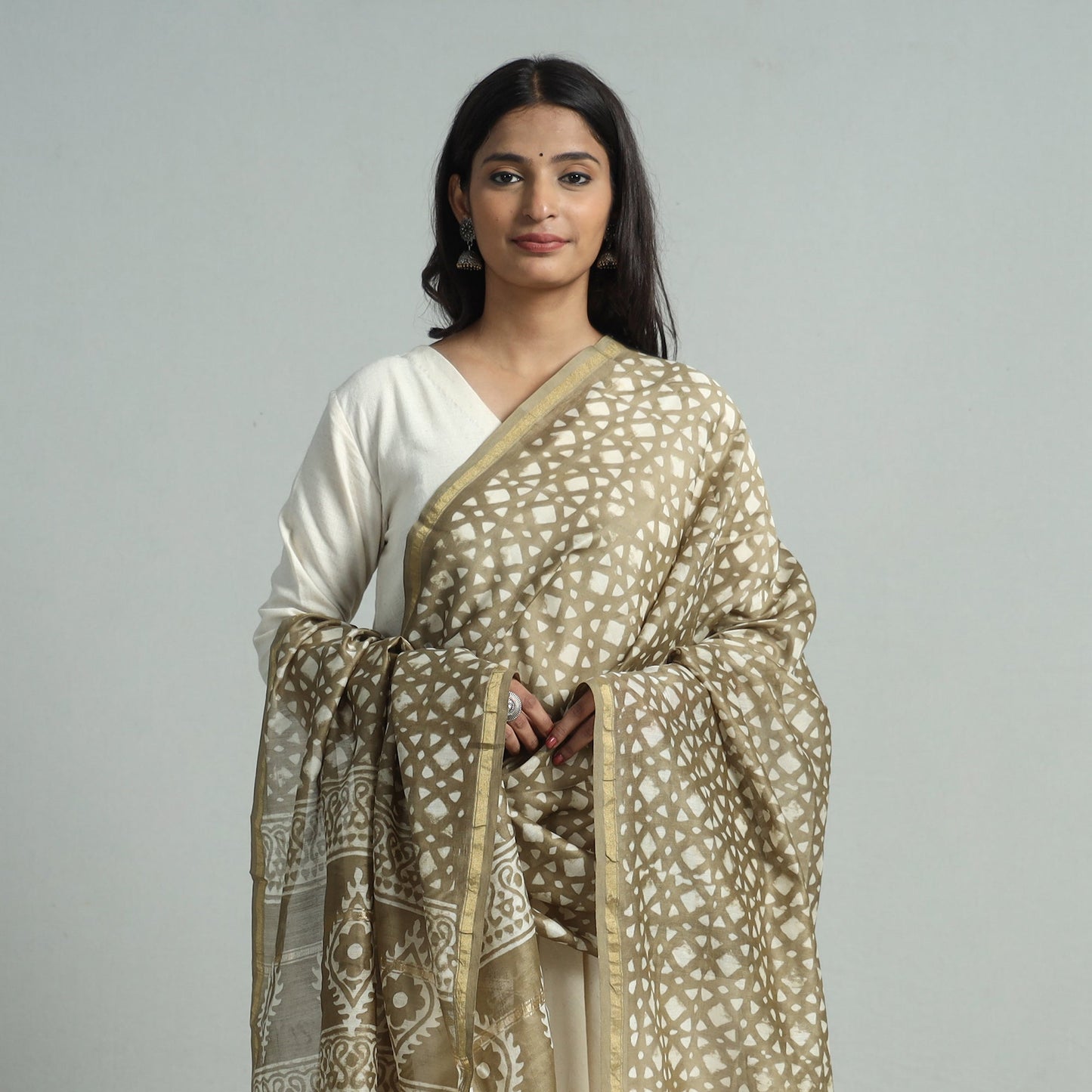 Pipad Block Printed Handloom Chanderi Silk Dupatta 65 Online