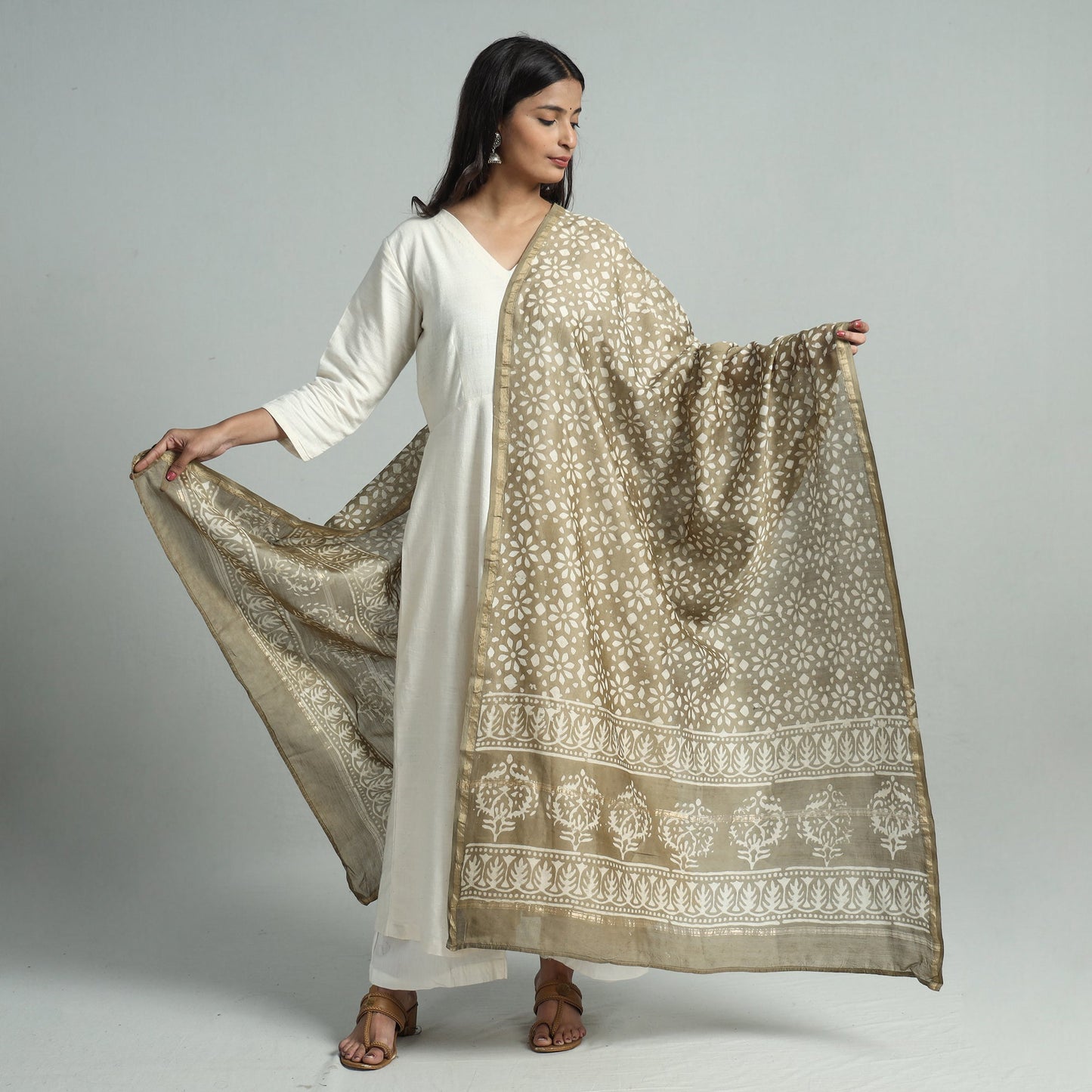 Pipad Block Printed Handloom Chanderi Silk Dupatta 74