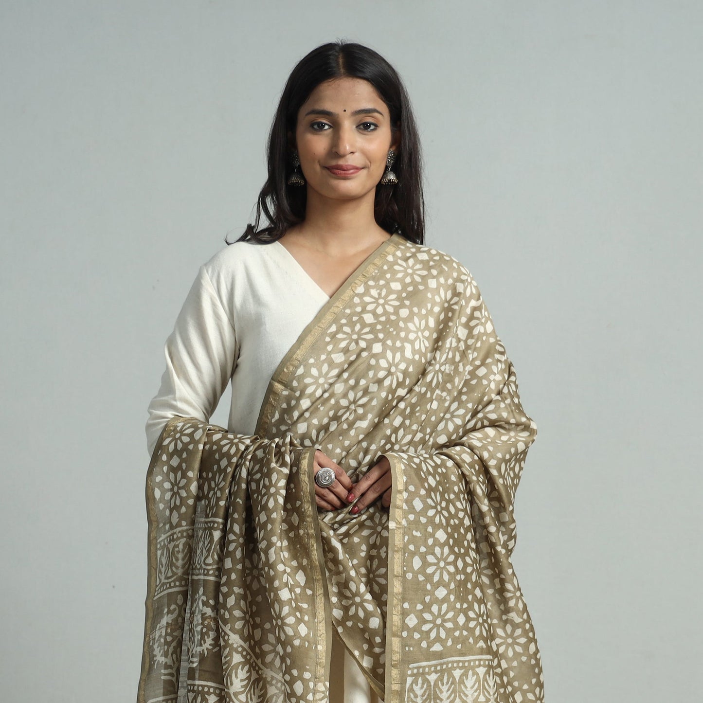 Pipad Block Printed Handloom Chanderi Silk Dupatta 74