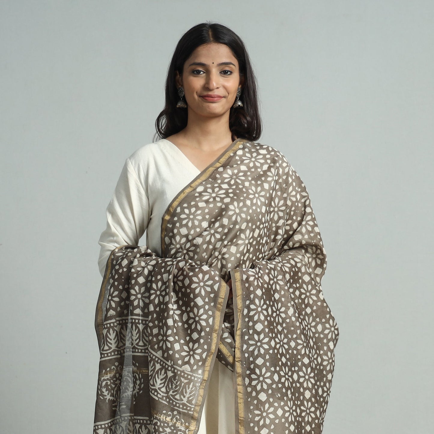 Pipad Block Printed Handloom Chanderi Silk Dupatta 76 Online