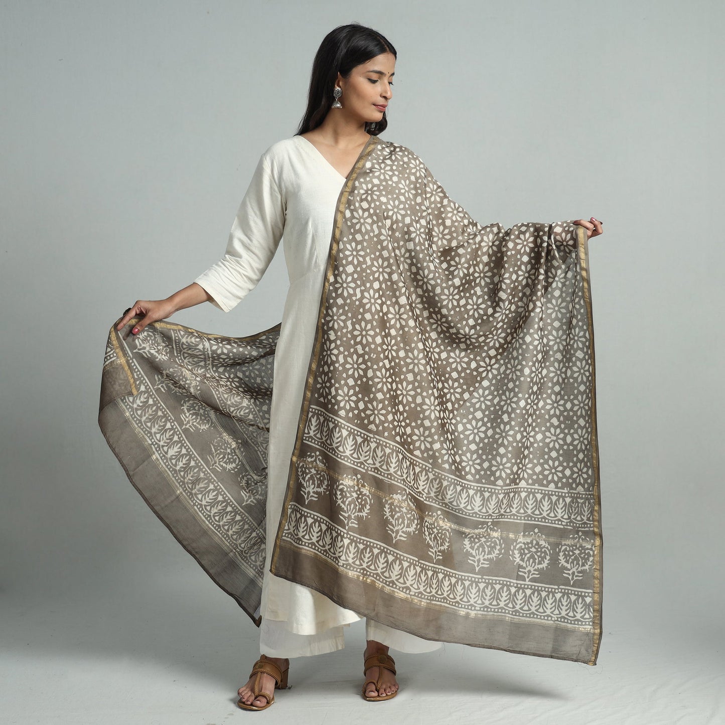 Pipad Block Printed Handloom Chanderi Silk Dupatta 76 Online